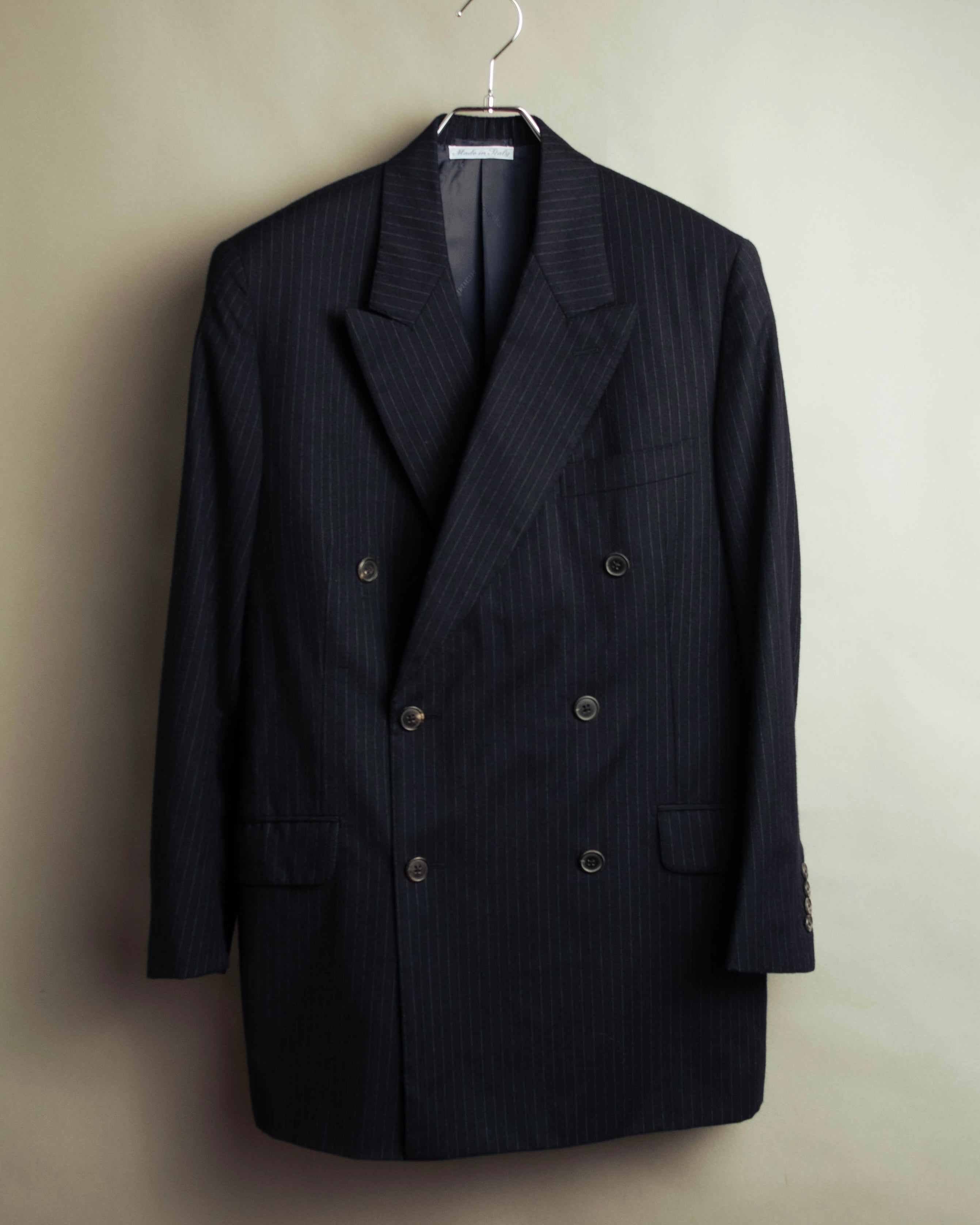 -SPECIAL- “Hermès” 80’s-90’s Super 120’s wool pinstripe double breasted setup