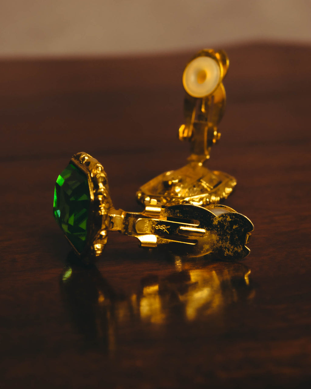 "Yves Saint Laurent" 80's-90's Emerald green clip-on earrings