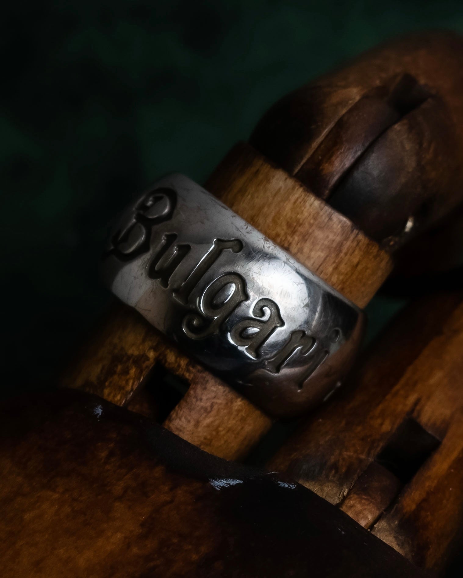 "BVLGARI" Save the Children series logo engraved silver ring