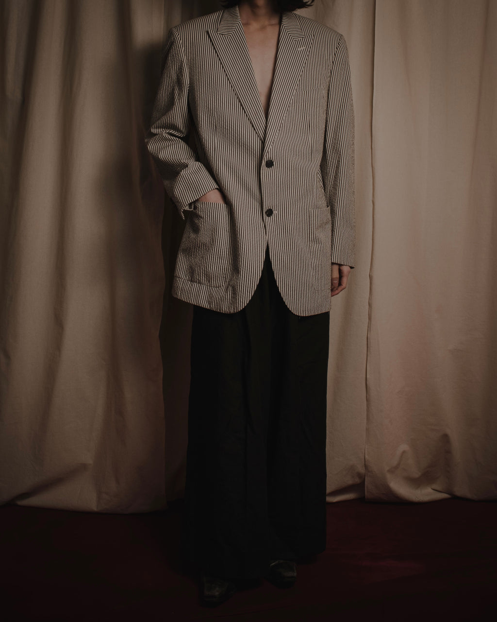 "HERMES" 00's striped stretch cotton tailored jacket