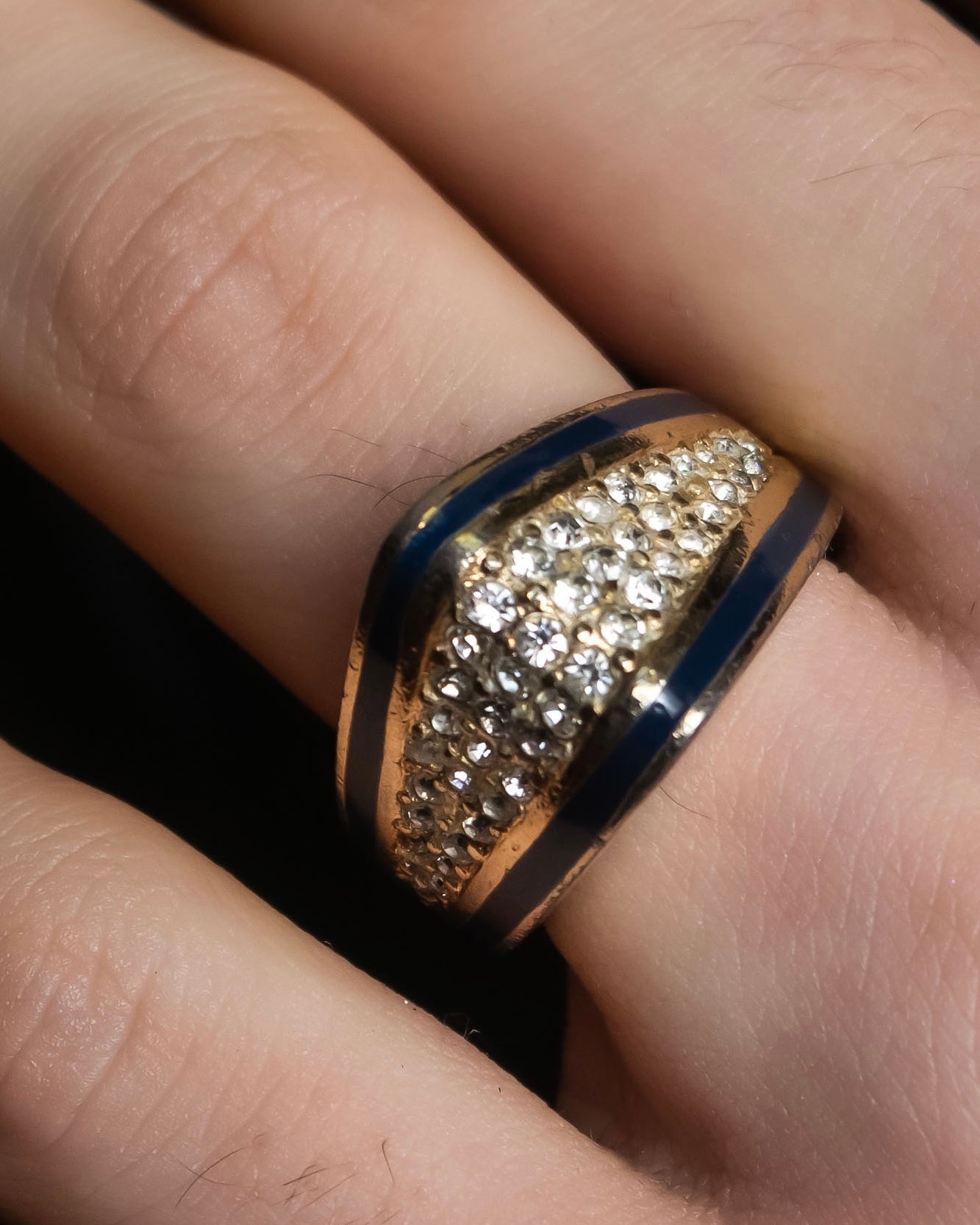 "Christian Dior" Diamond embedded blue line design ring