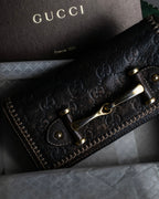 "GUCCI" GG mark embossed leather horsebit long wallet