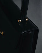 "PIERRE BALMAIN" 80’s-90’s box calf gold bar top handle bag