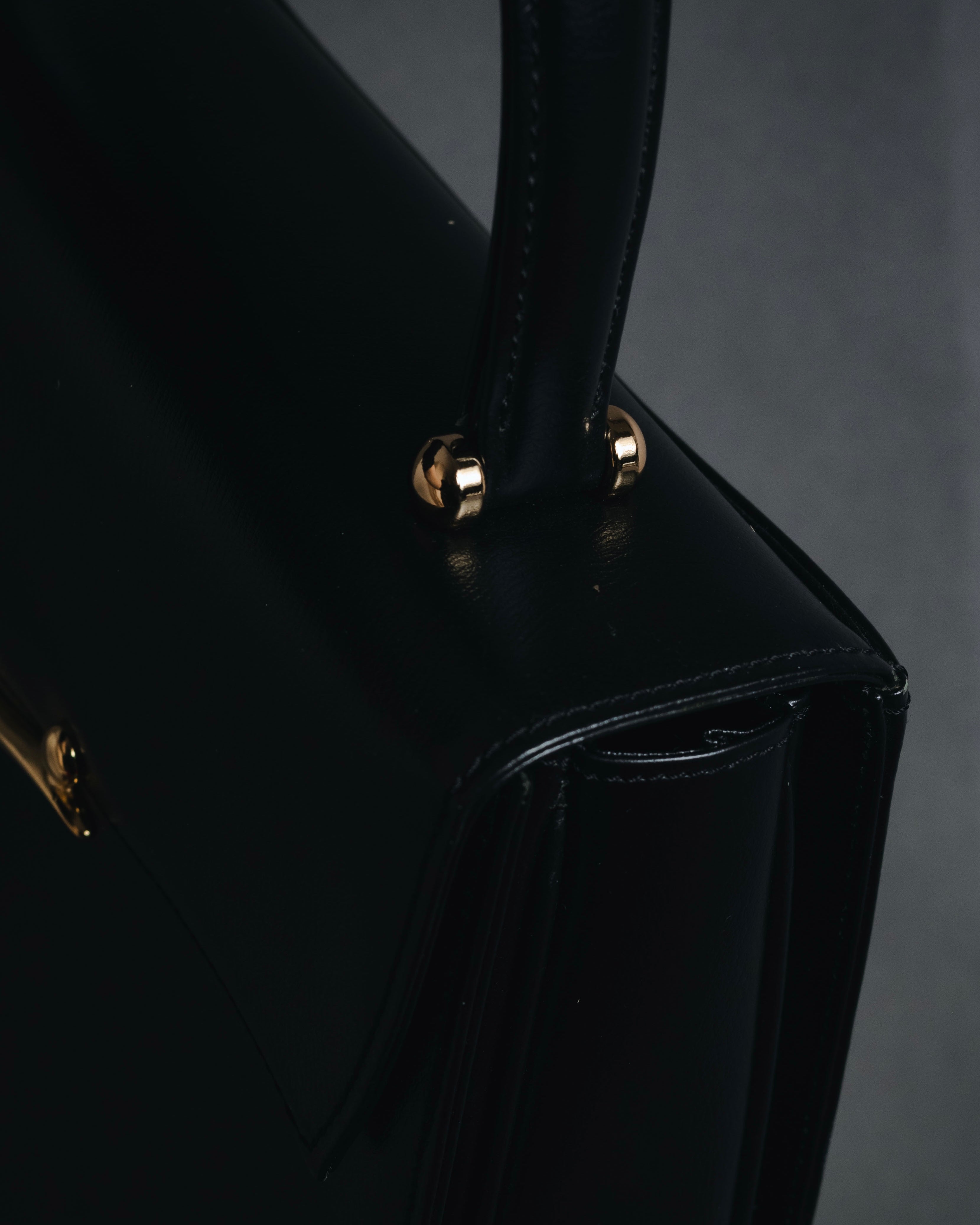 "PIERRE BALMAIN" 80’s-90’s box calf gold bar top handle bag