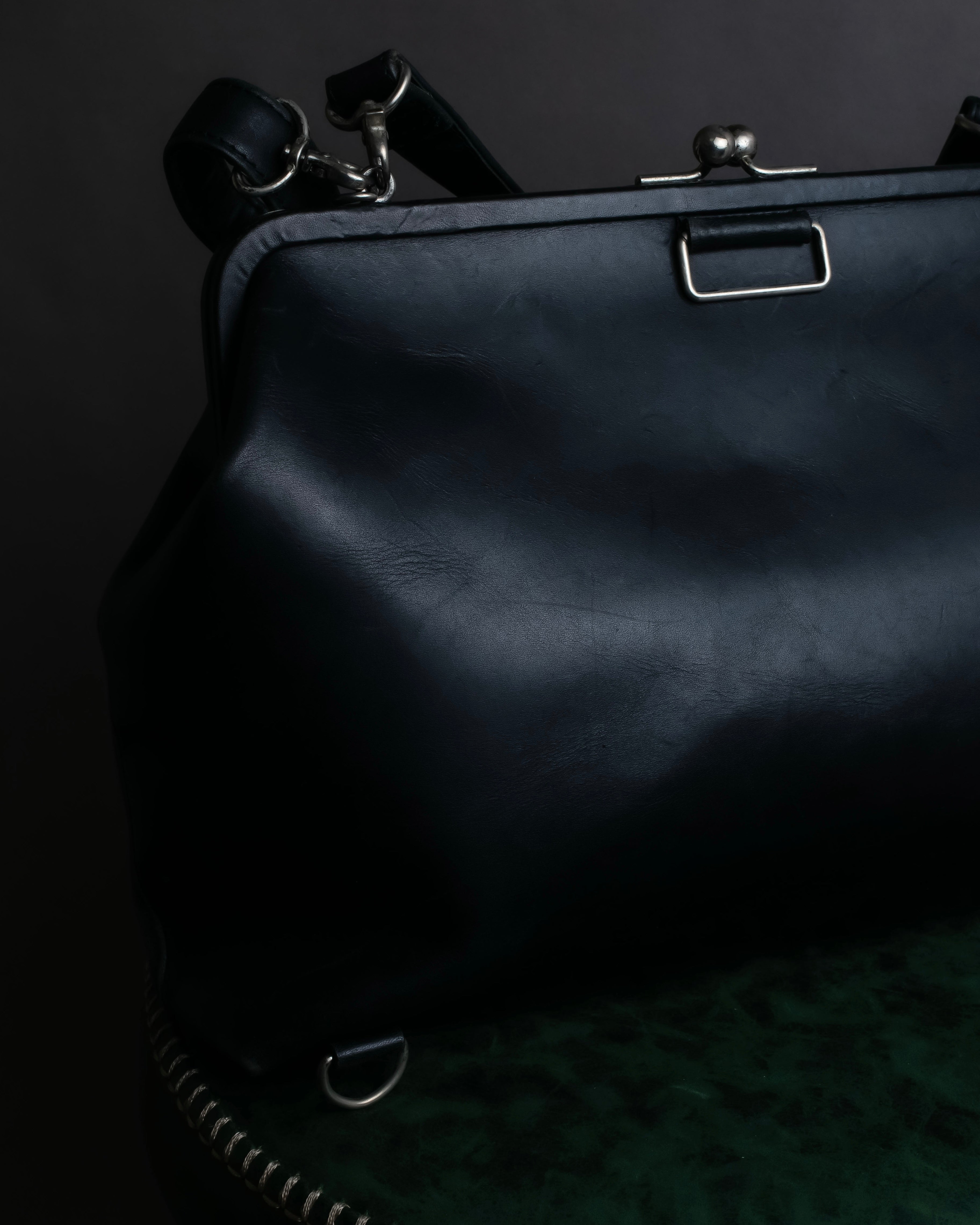 "JEAN PAUL GAULTIER" Logo engraved clasp frame 2way leather bag