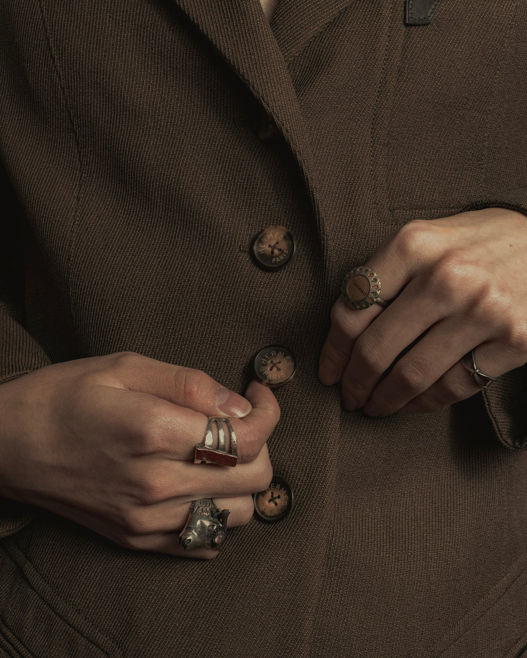 -SPECIAL- "HERMES" 90's Military-inspired zip design tailored jacket