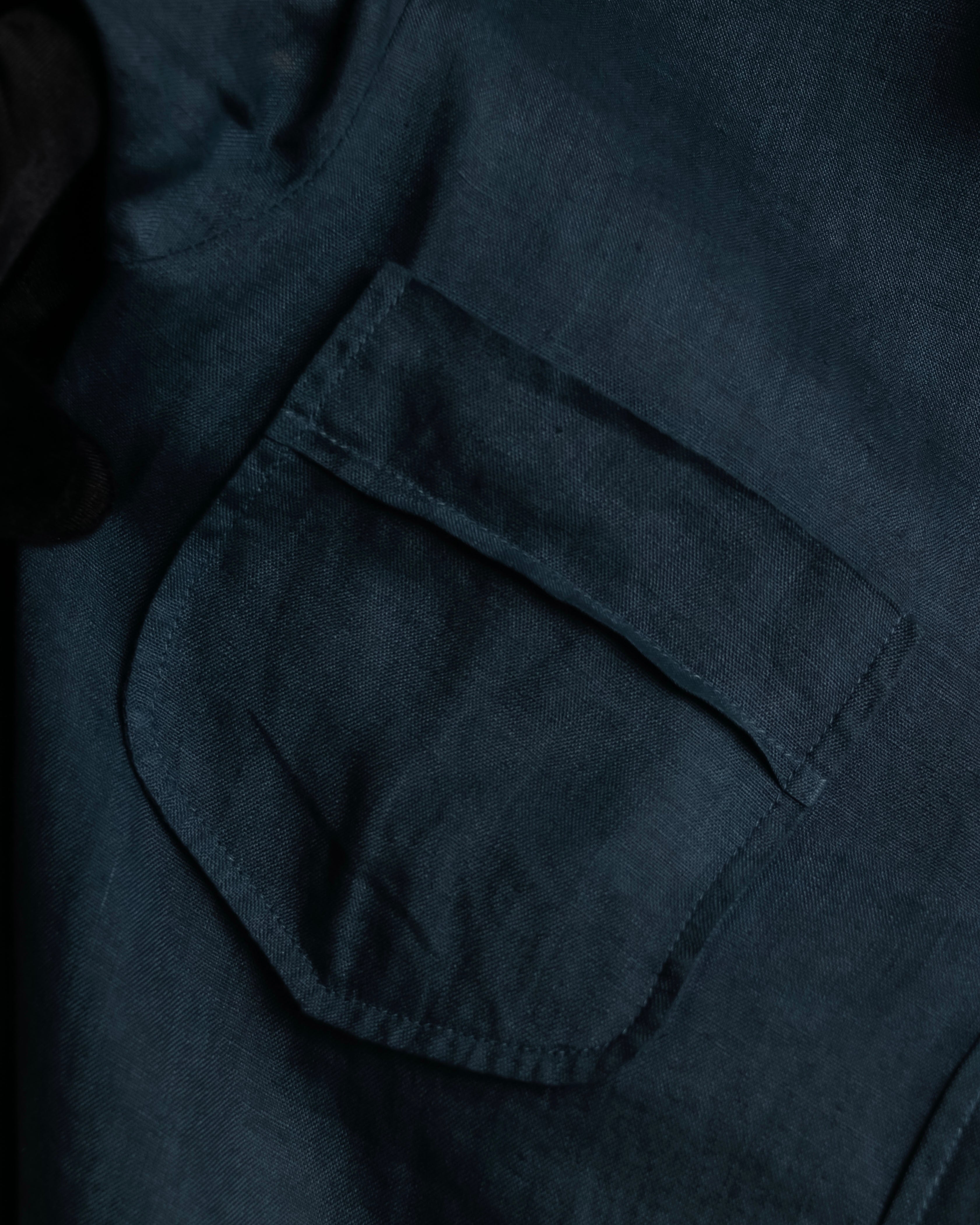 "HERMES" 90's Military detail linen long shirt dress