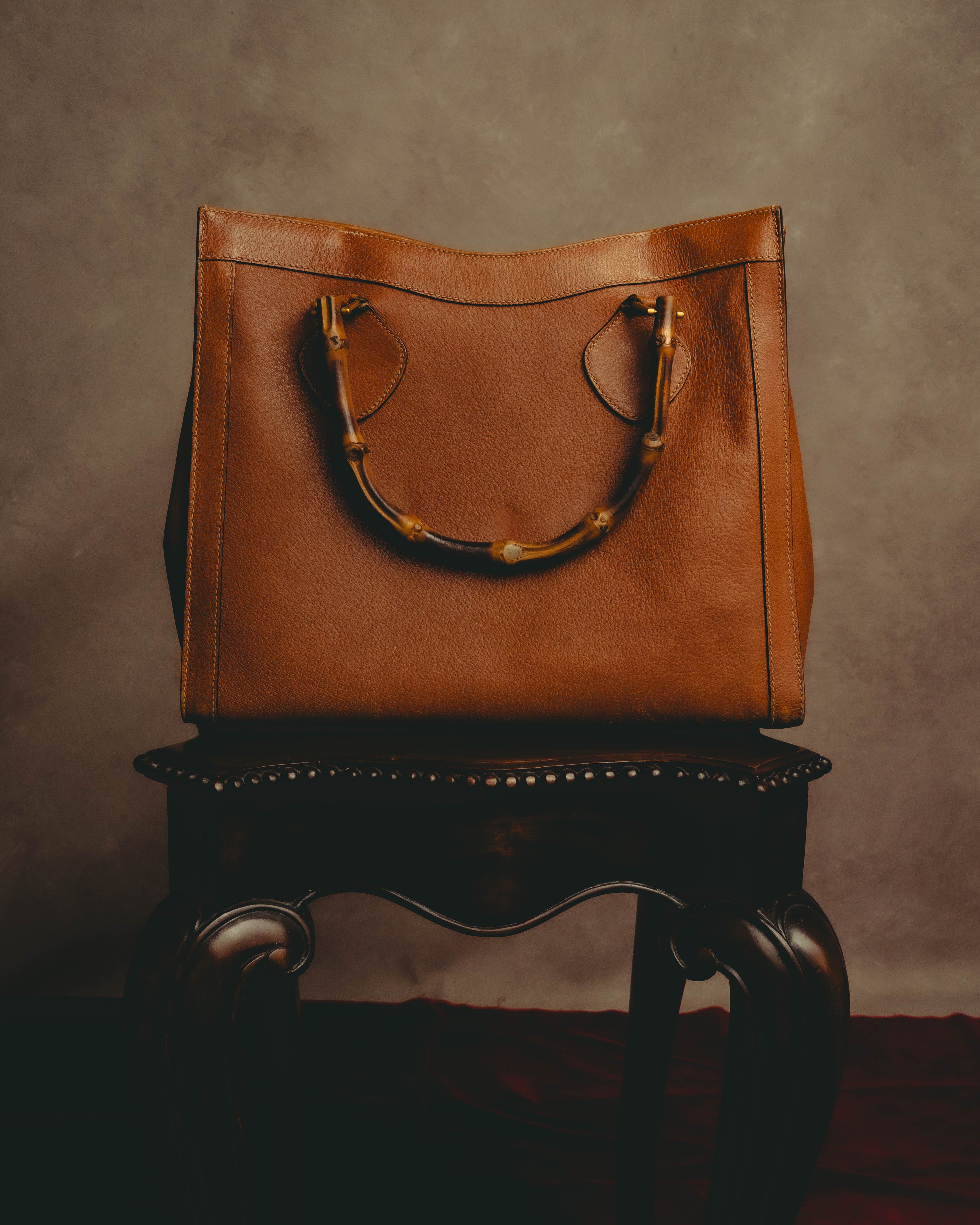 "GUCCI" 80's-90's Bamboo handle leather tote bag