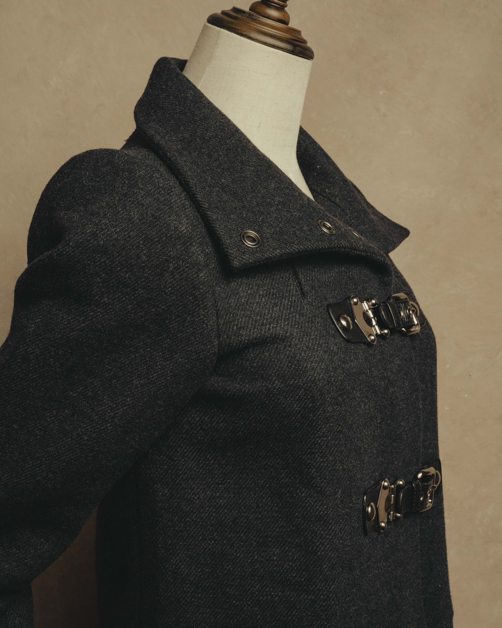 “miu miu” 00’s-10’s Wool angora leather buckle coat