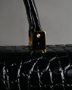 "Yves Saint Laurent" 90’s croc embossed whipstitch trapeze handbag