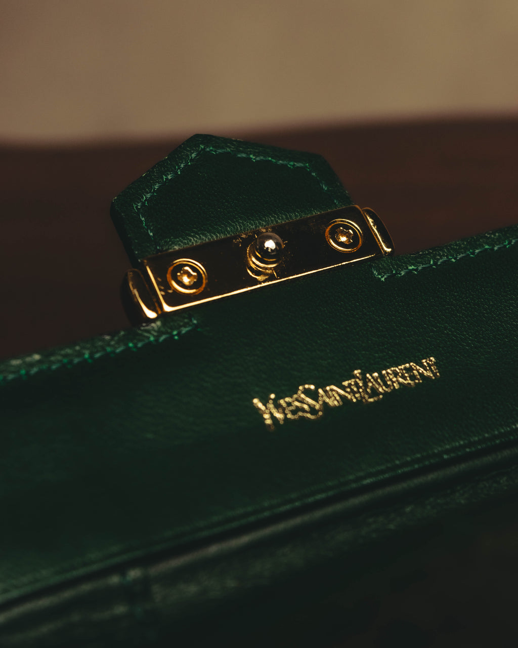 "Yves Saint Laurent" 80's Dark green crocodile compact wallet