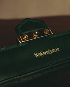 "Yves Saint Laurent" 80's Dark green crocodile compact wallet