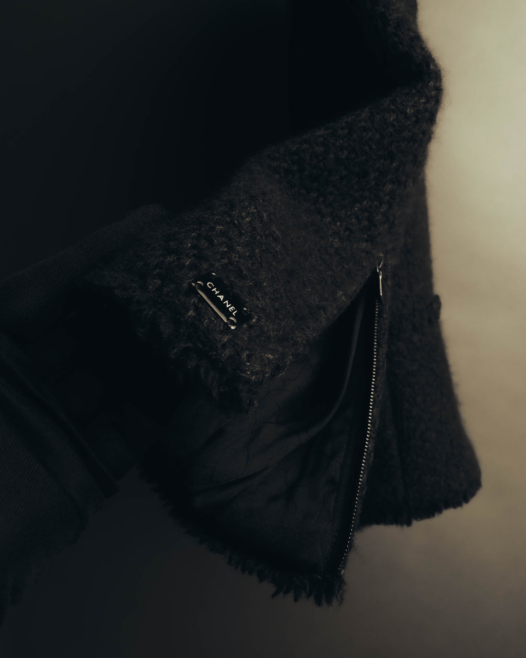 "CHANEL" 04AW Textured wool angora tweed zip jacket
