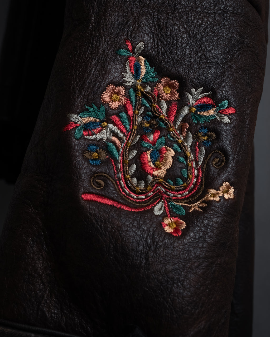 “KENZO” 80’s Folkloric shearling-lined leather long coat