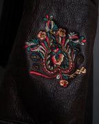 “KENZO” 80’s Folkloric shearling-lined leather long coat