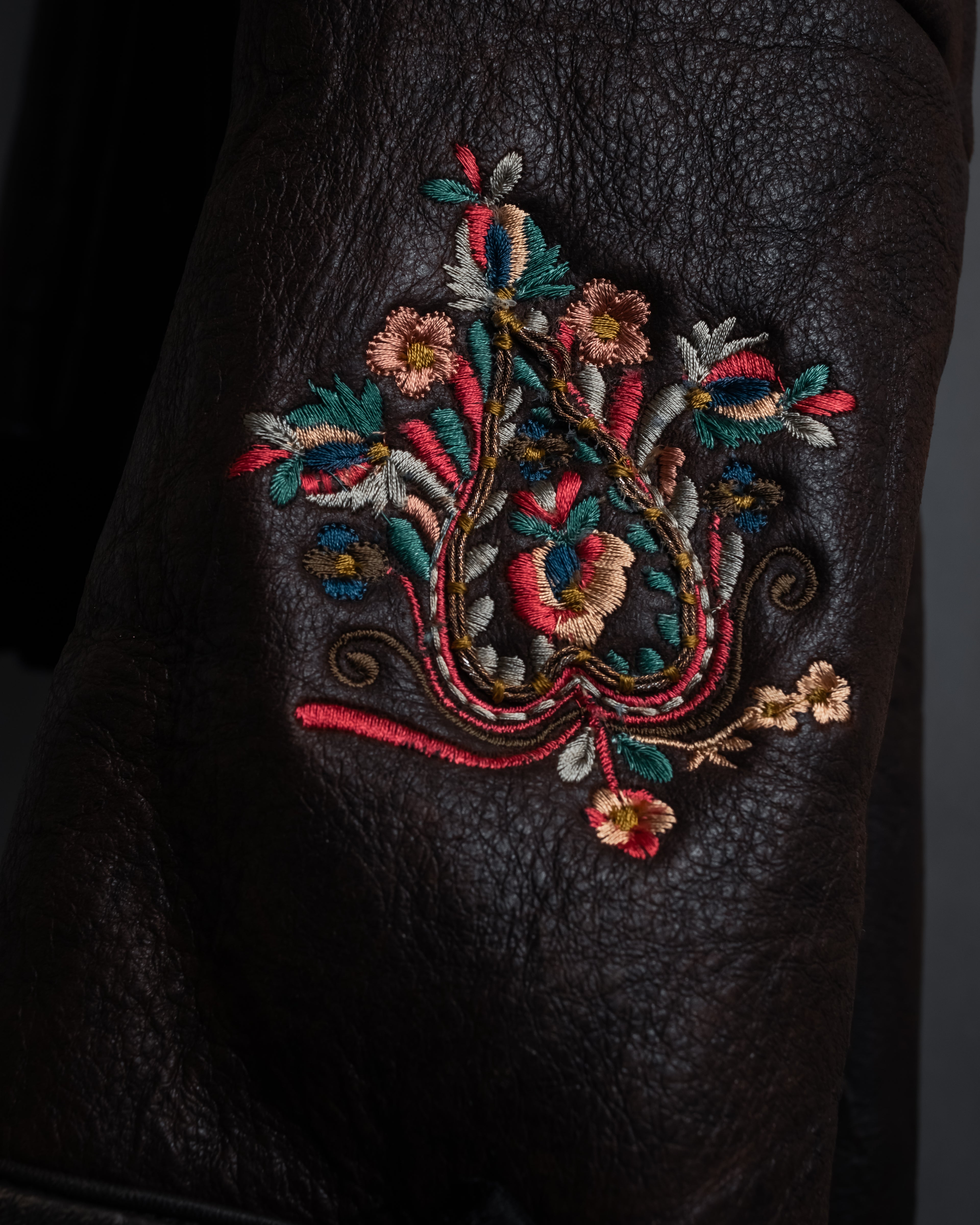 “KENZO” 80’s Folkloric shearling-lined leather long coat