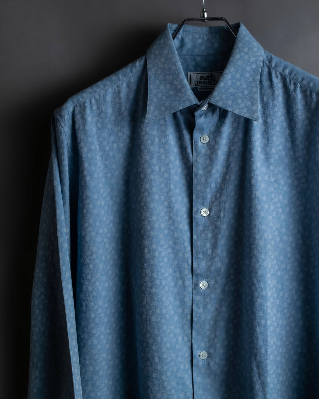 "HERMES" Saxe blue jacquard cotton shirt