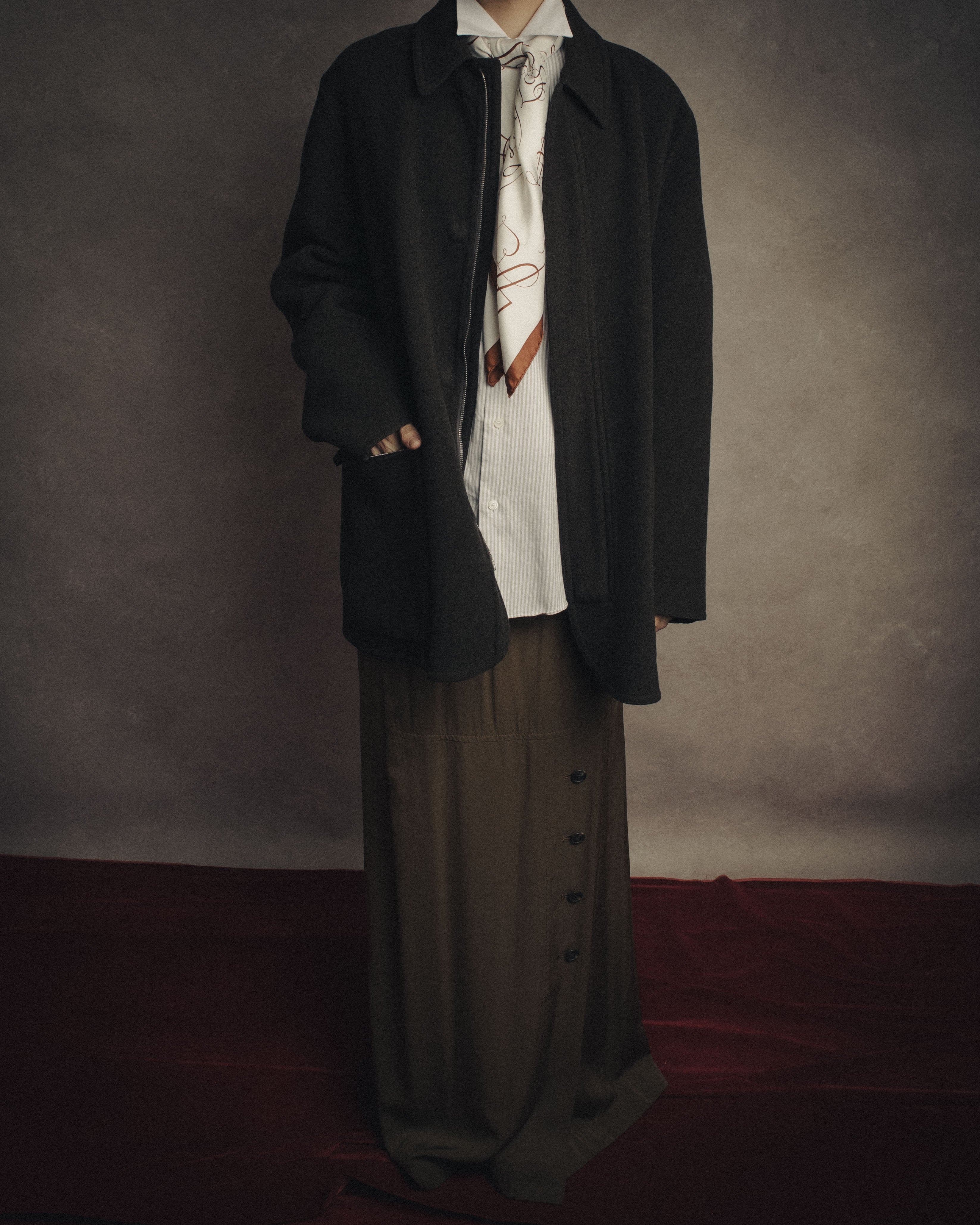 –SPECIAL– “HERMES” 90’s-00’s Concealed placket wool zip coat