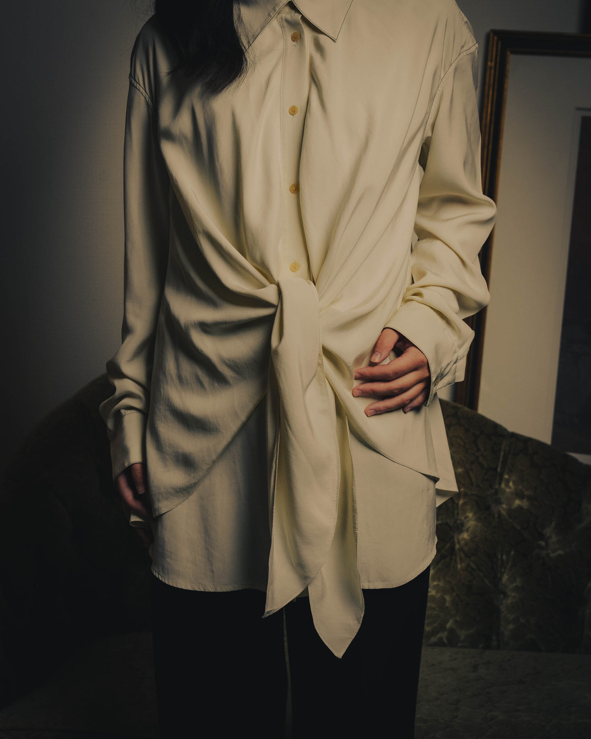–SPECIAL– “LOEWE” 10’s-20’s Asymmetrically draped silk shirt