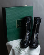 "GUCCI" Front zip design lace-up leather uncle boots