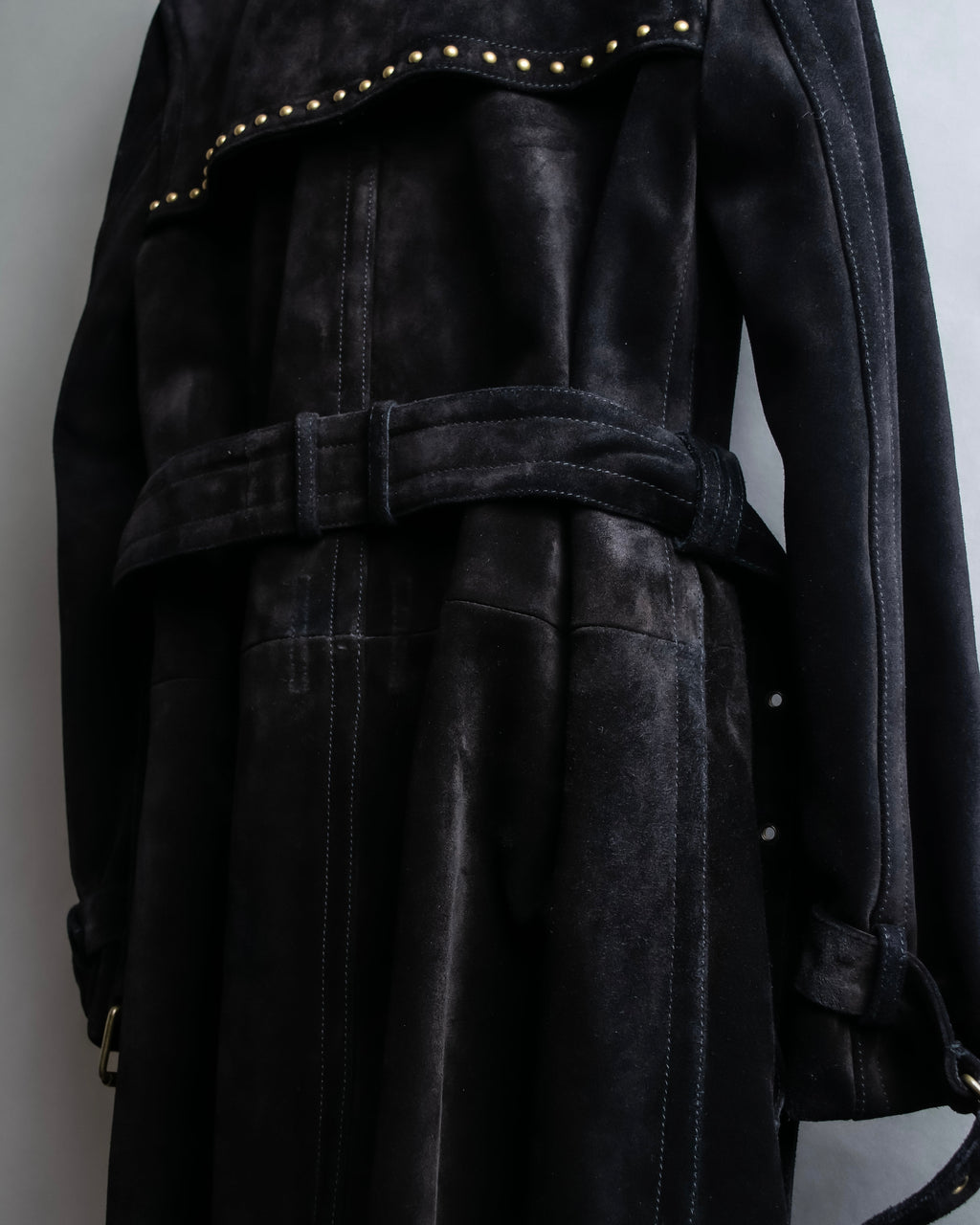"Saint Laurent" 19AW gold studs design suede long coat