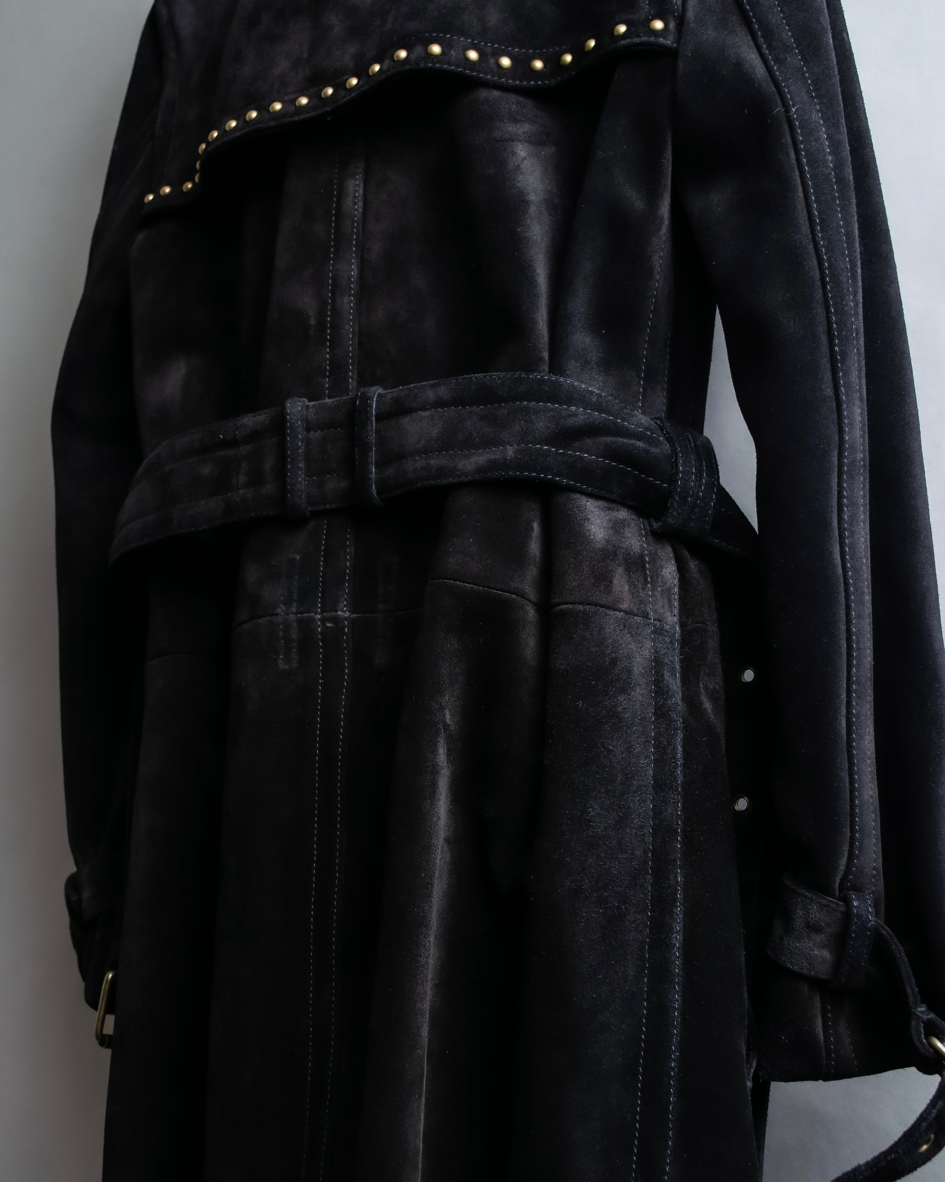 "Saint Laurent" 19AW gold studs design suede long coat