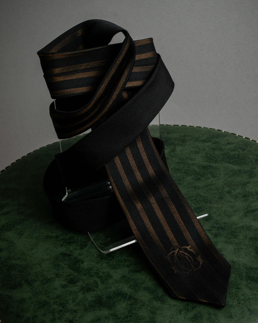 "JEAN PAUL GAULTIER" Tribal circle motif design striped silk neck tie