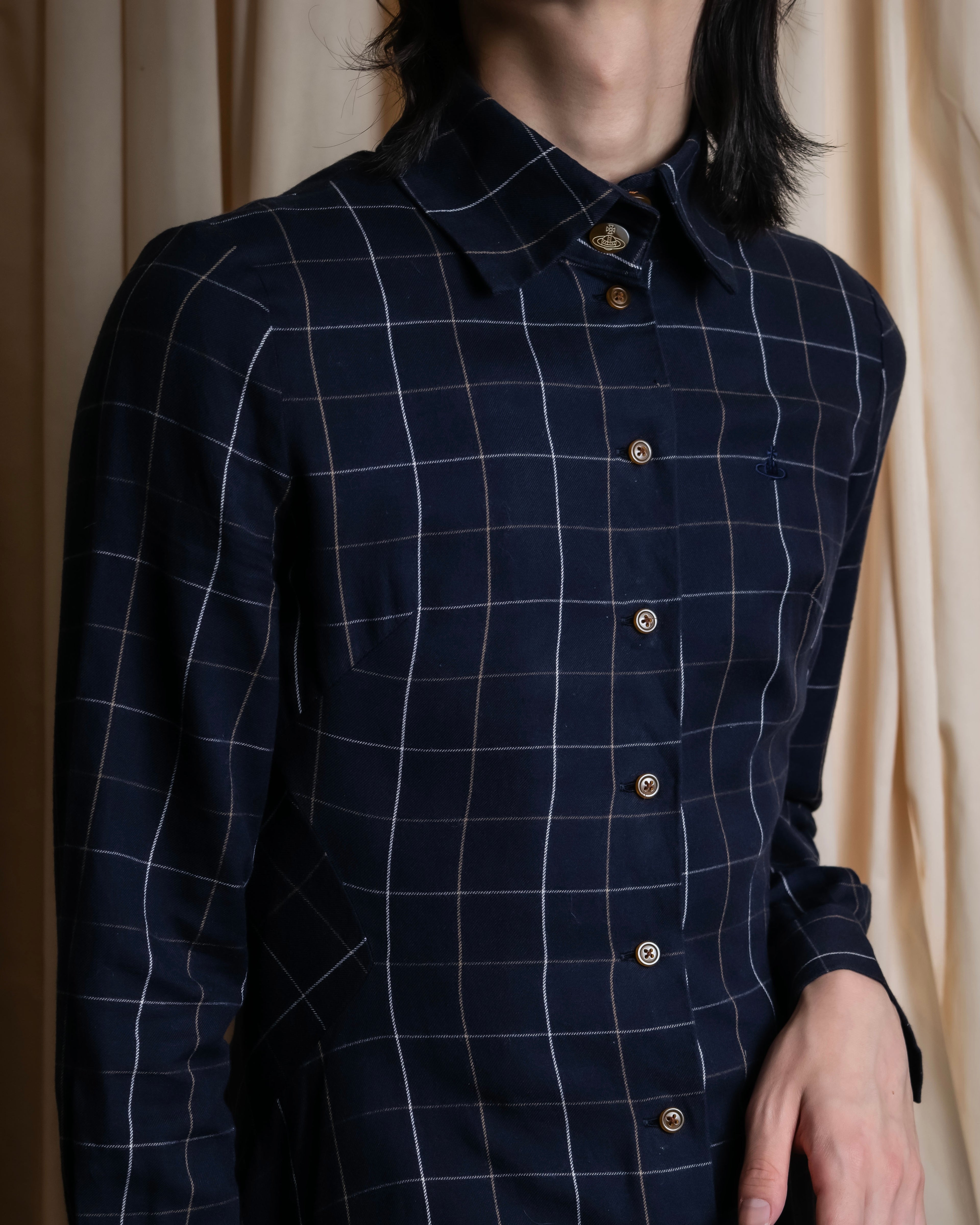 "Vivienne Westwood RED LABEL"
Windowpane print long shirt dress