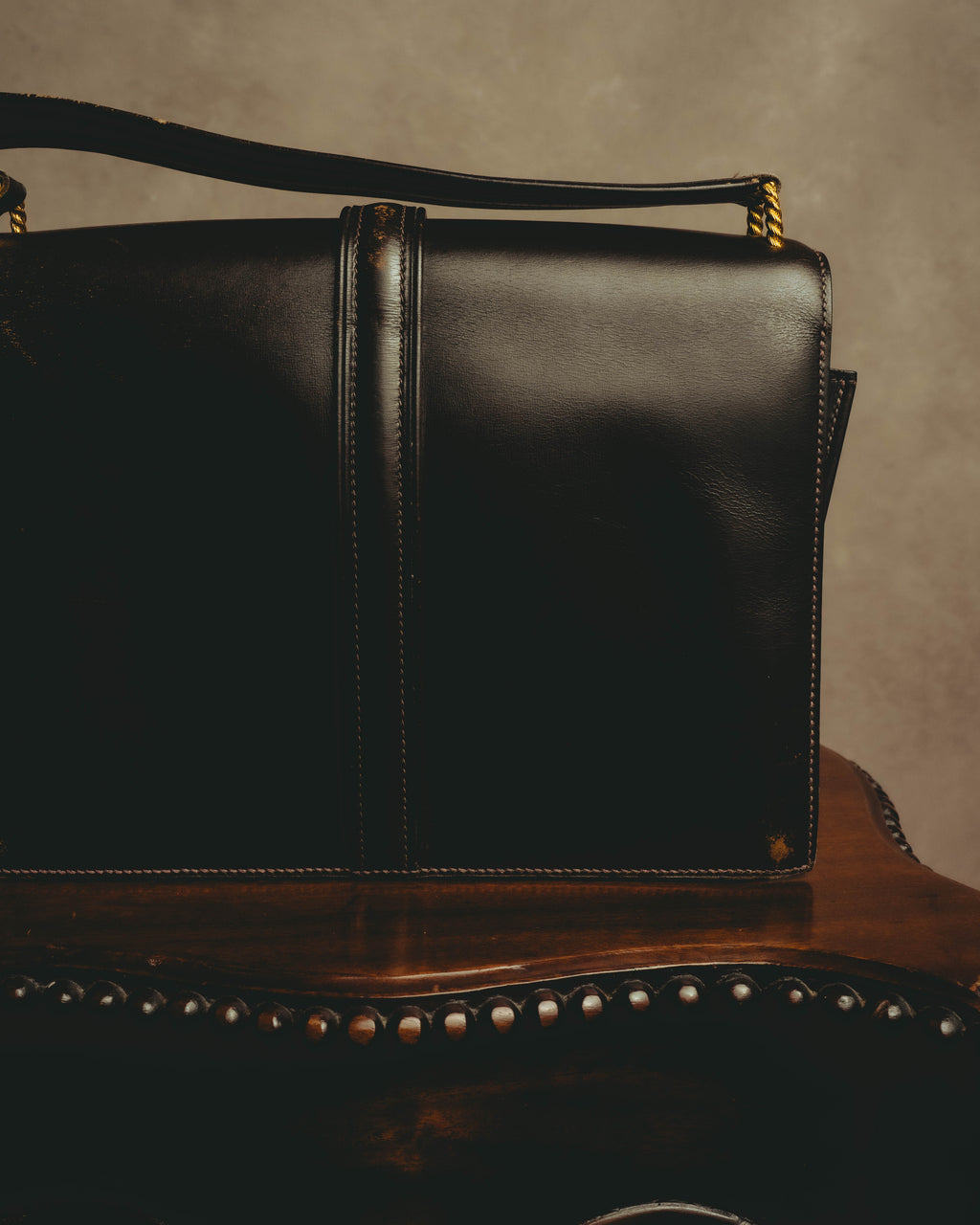 -SPECIAL- "HERMES" 50's Vintage box calf leather shoulder bag