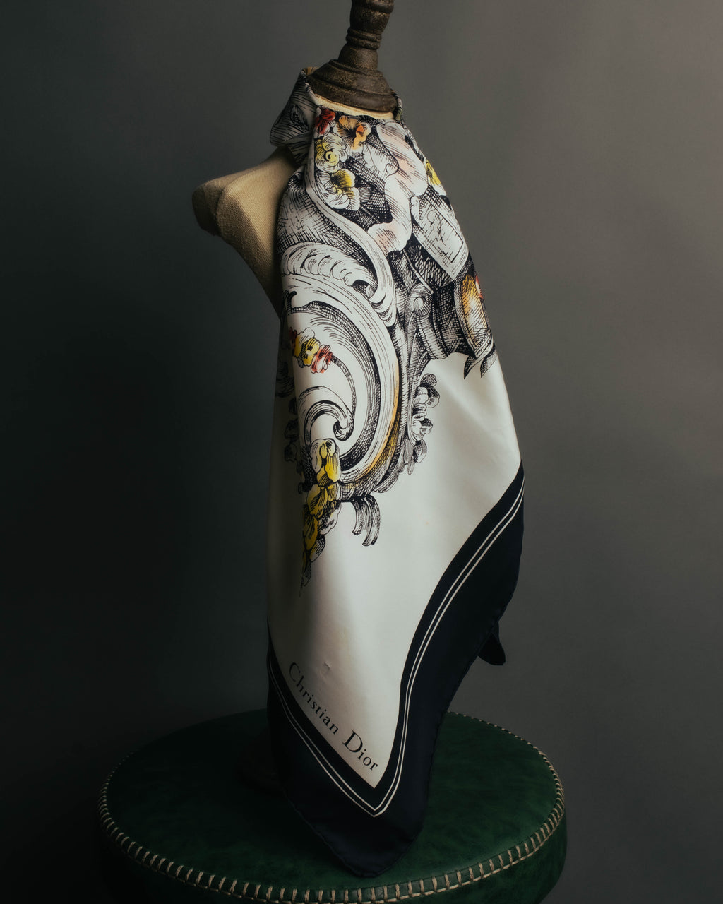 "Christian Dior" Vintage baroque print square scarf