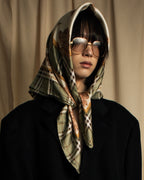 "BURBERRYS" Rose motif layered check pattern silk scarf