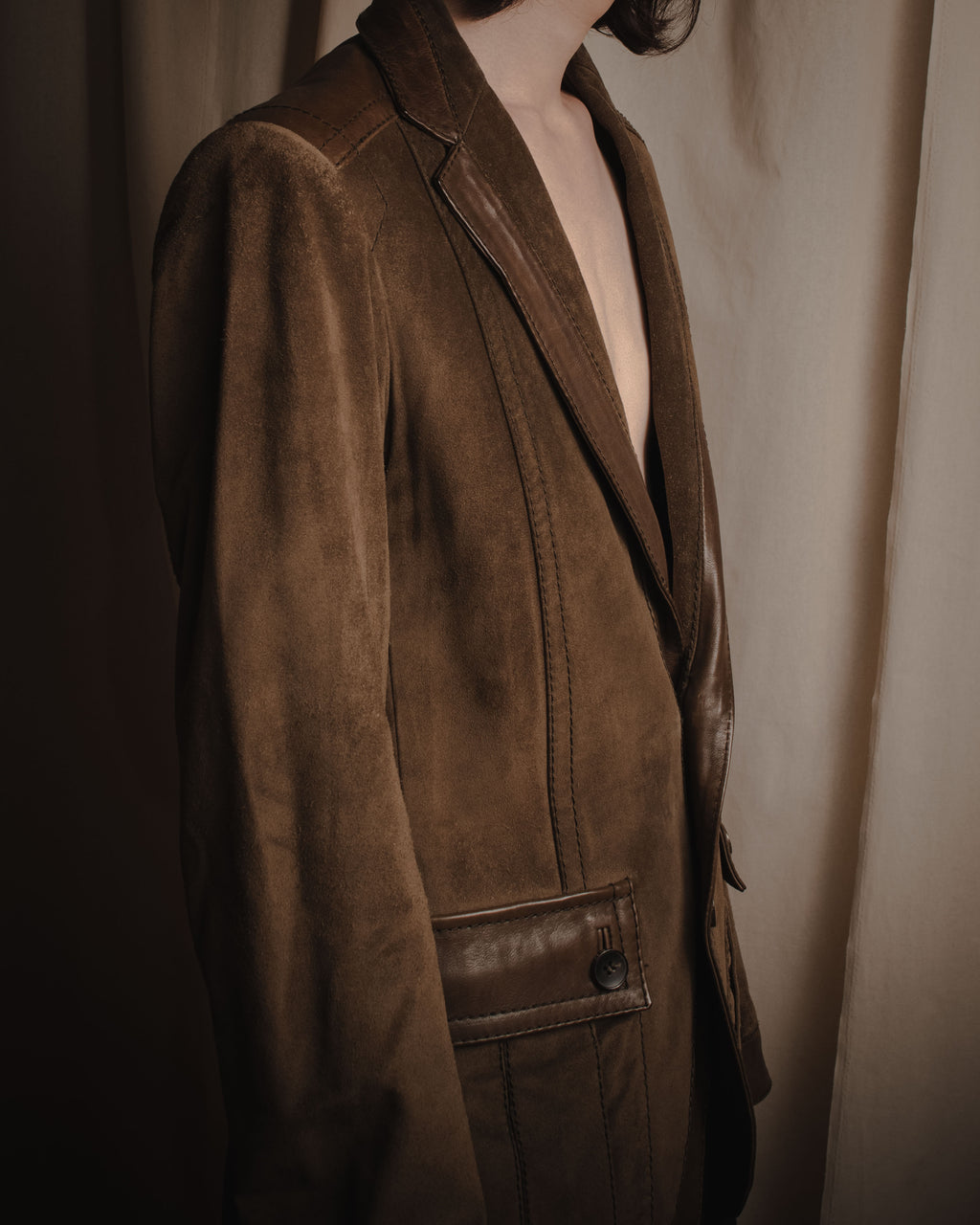 "GUCCI"Mid 2000s suede & smooth leather combination tailored jacket