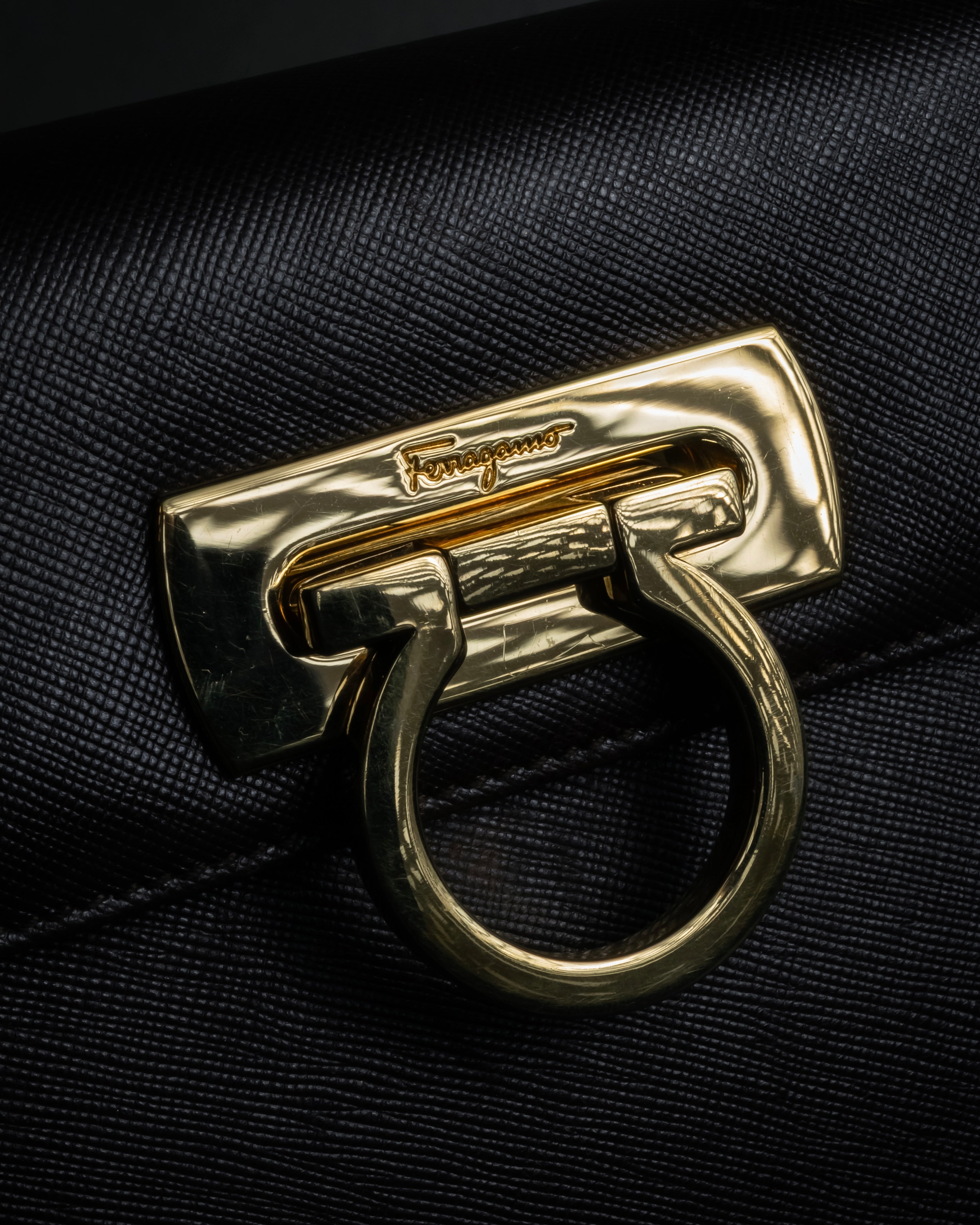 "Salvatore Ferragamo" Structured Gancini 2way dark brown leather bag