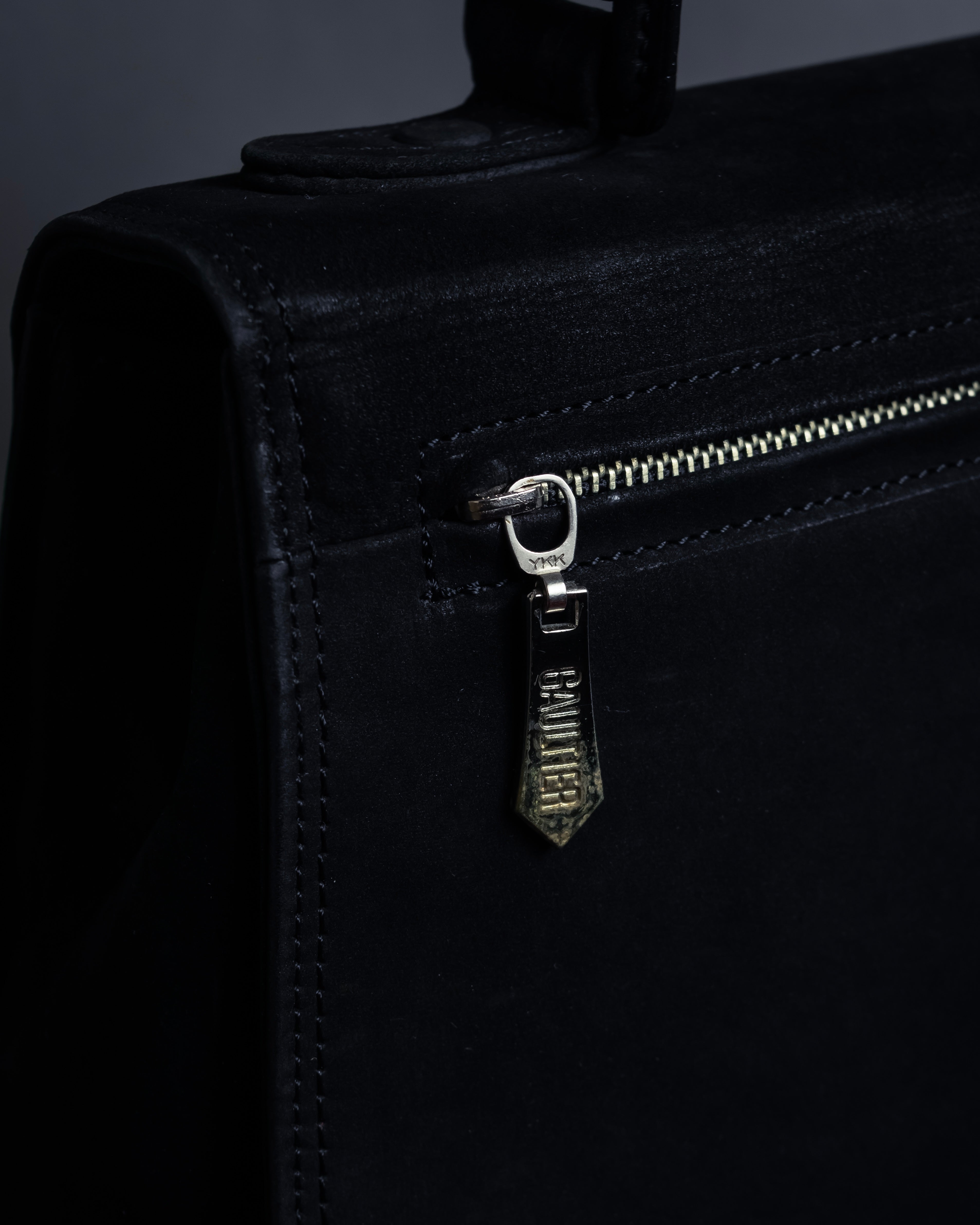 "JEAN PAUL GAULTIER" Front clasp design suede leather hand bag