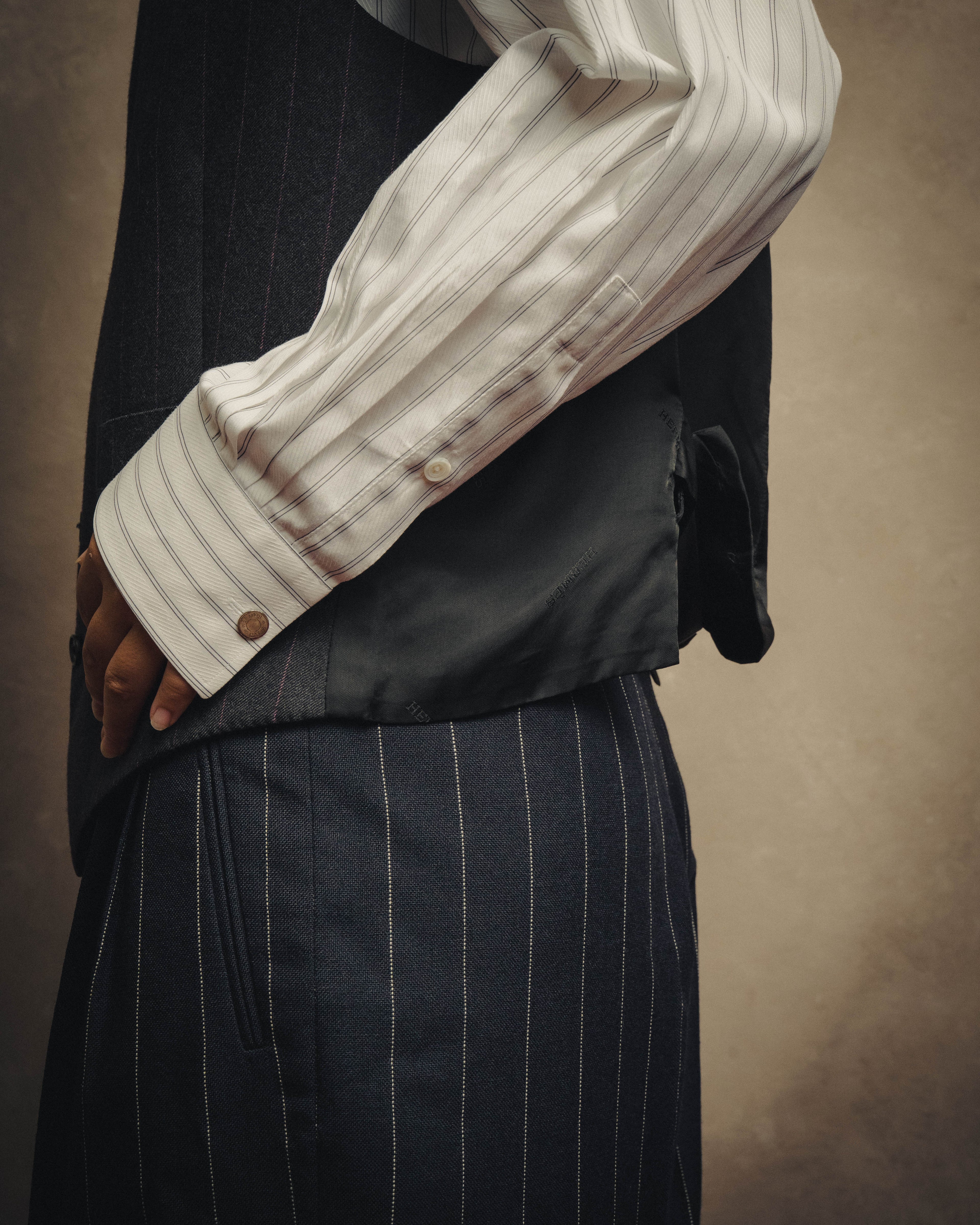 -SPECIAL- “HERMES” 2007-2009 Super 100s pinstripe tailored long gilet