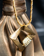 "YVES SAINT LAURENT" rhinestone motif gold necklace