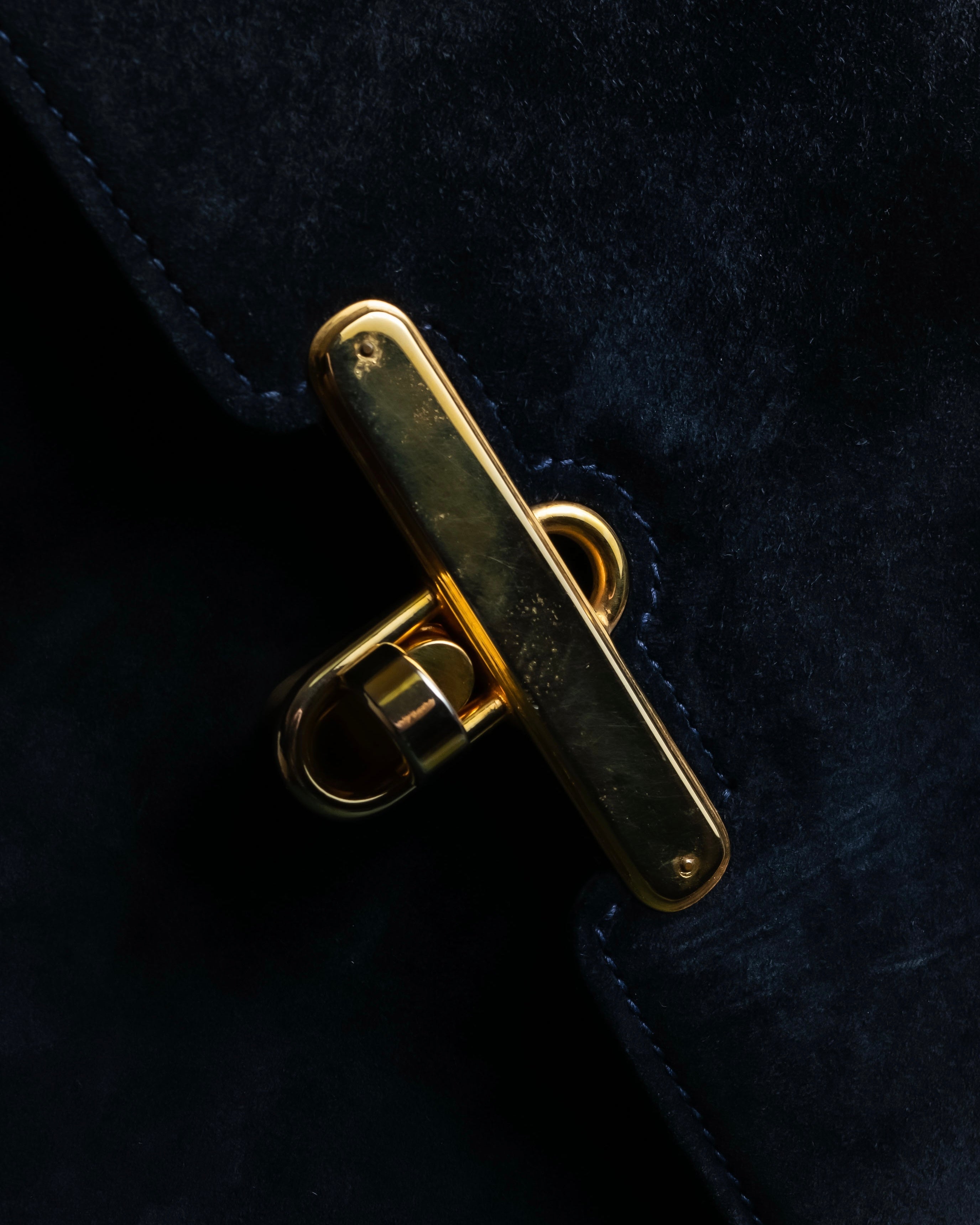 "GUCCI" Dark navy suede leather shoulder bag