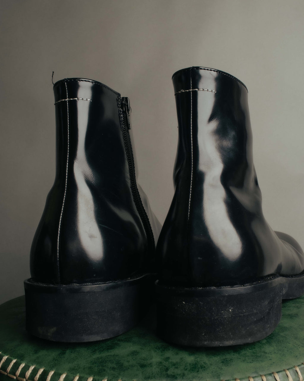 "MM6 Maison Margiela" 2010's Glossy leather side zip ankle boots