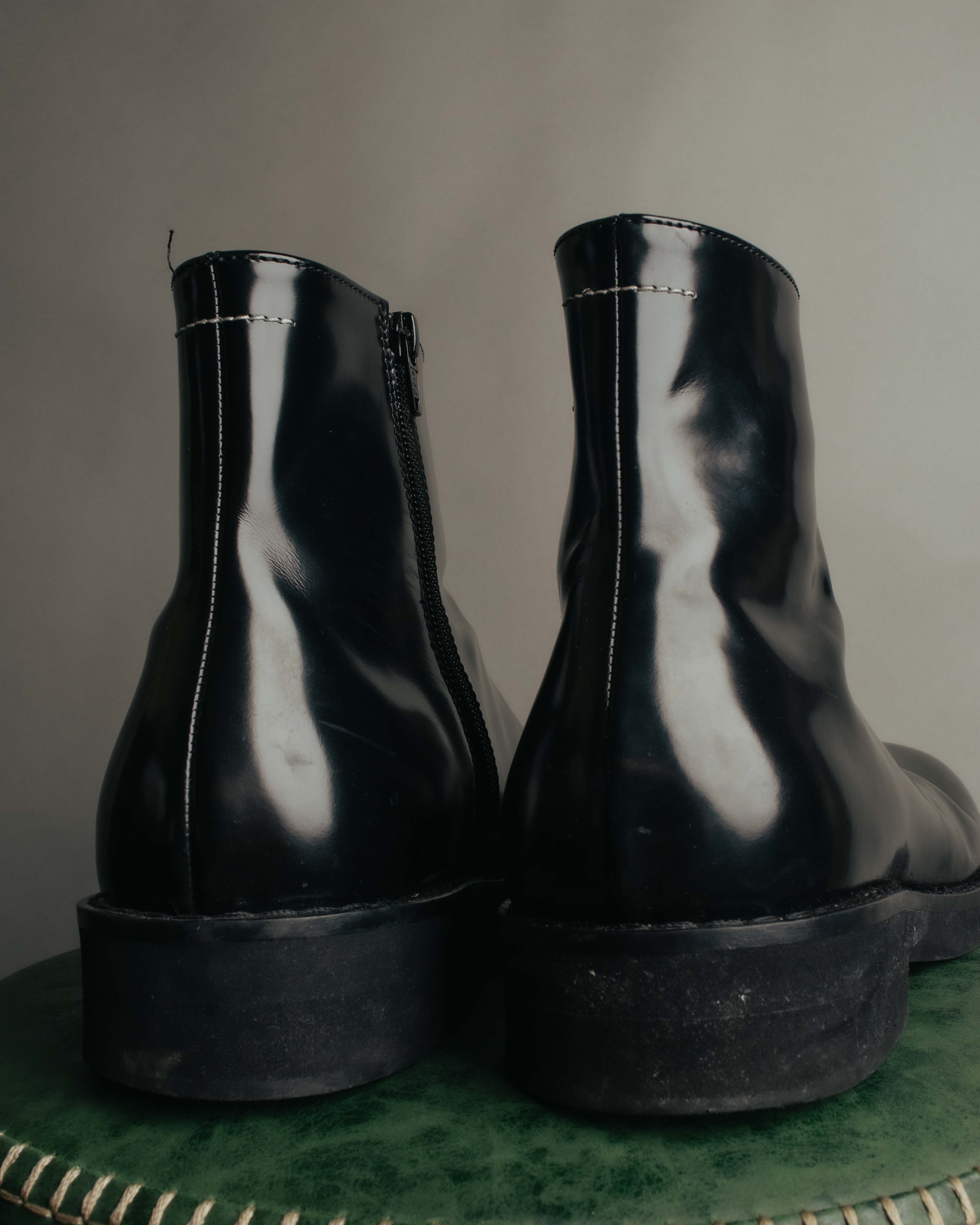 "MM6 Maison Margiela" 2010's Glossy leather side zip ankle boots
