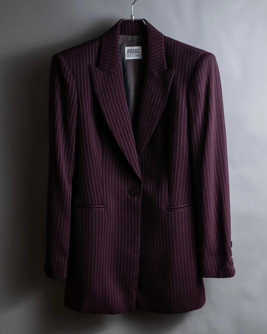 "GIANFRANCO FERRE" Striped peak lapel 1 button tailored jacket