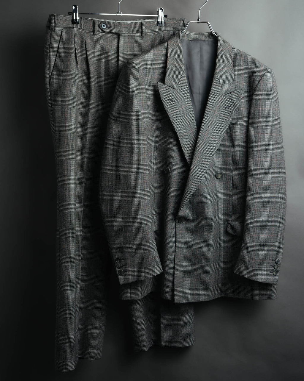 -MOOD MILLÉSIMES- 80’s-90’s Prince of Wales check wool double-breasted setup suit