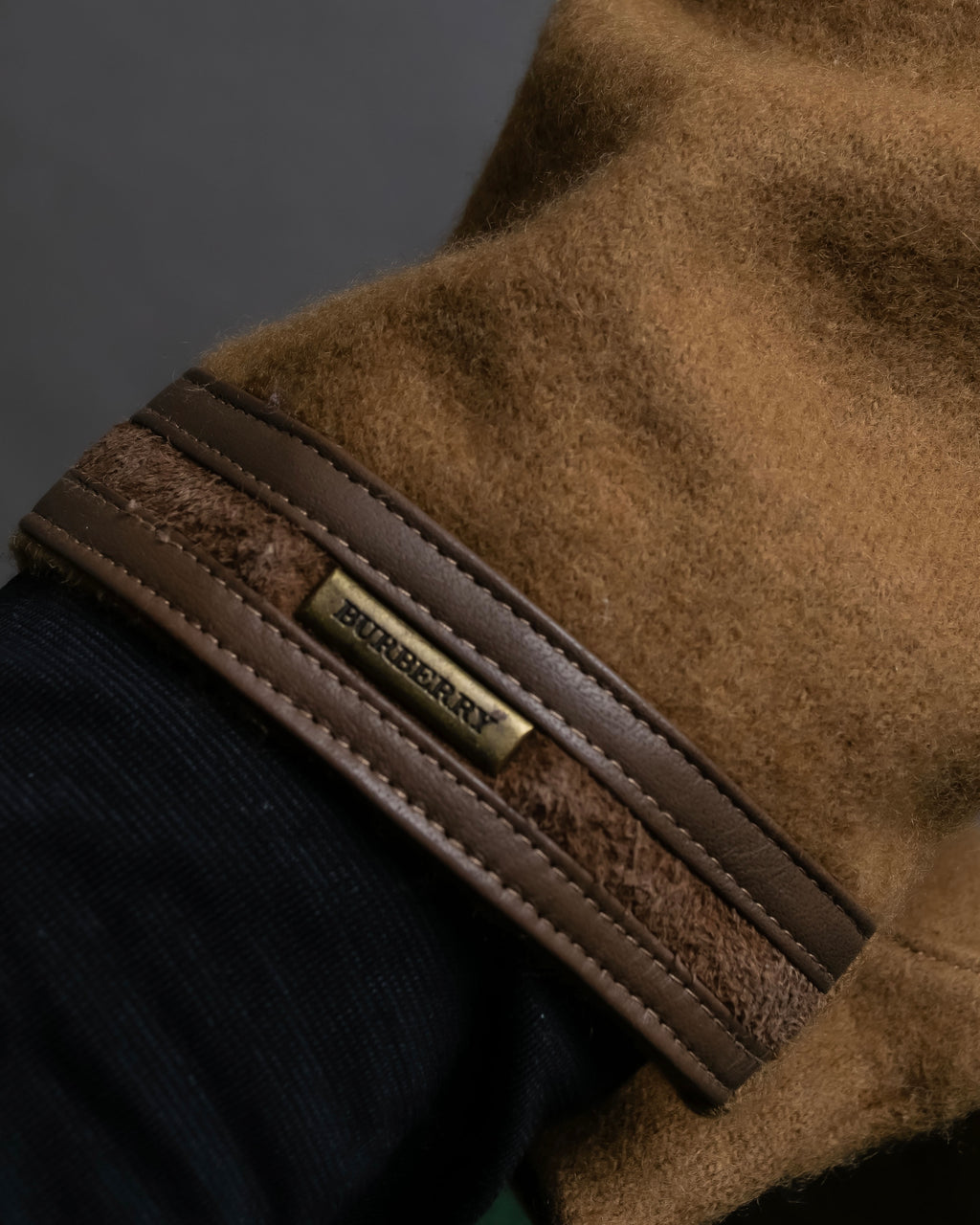 "BURBERRY" Cashmere blend design suede leather gloves