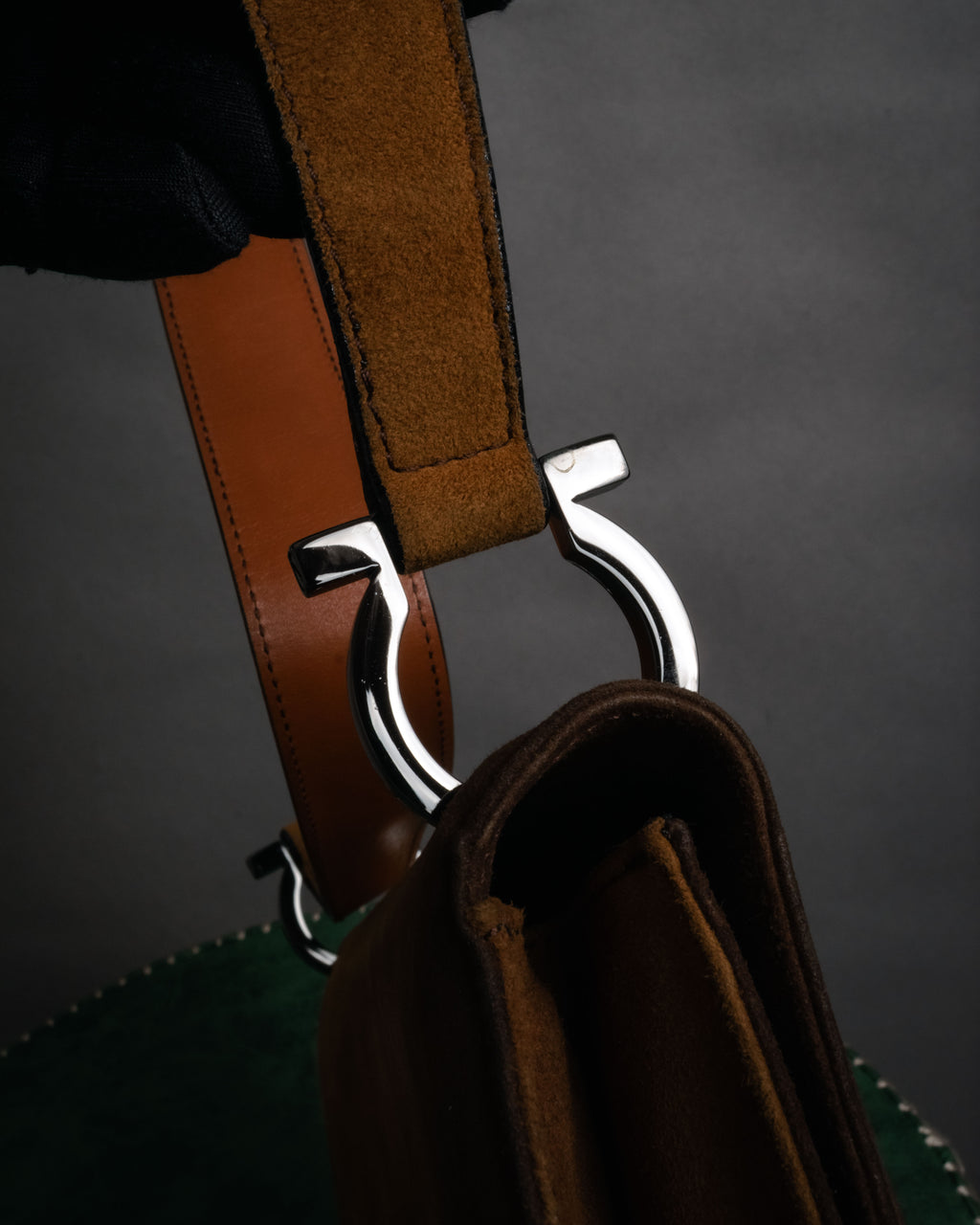“Salvatore Ferragamo” 90’s-00’s Gancini suede shoulder bag