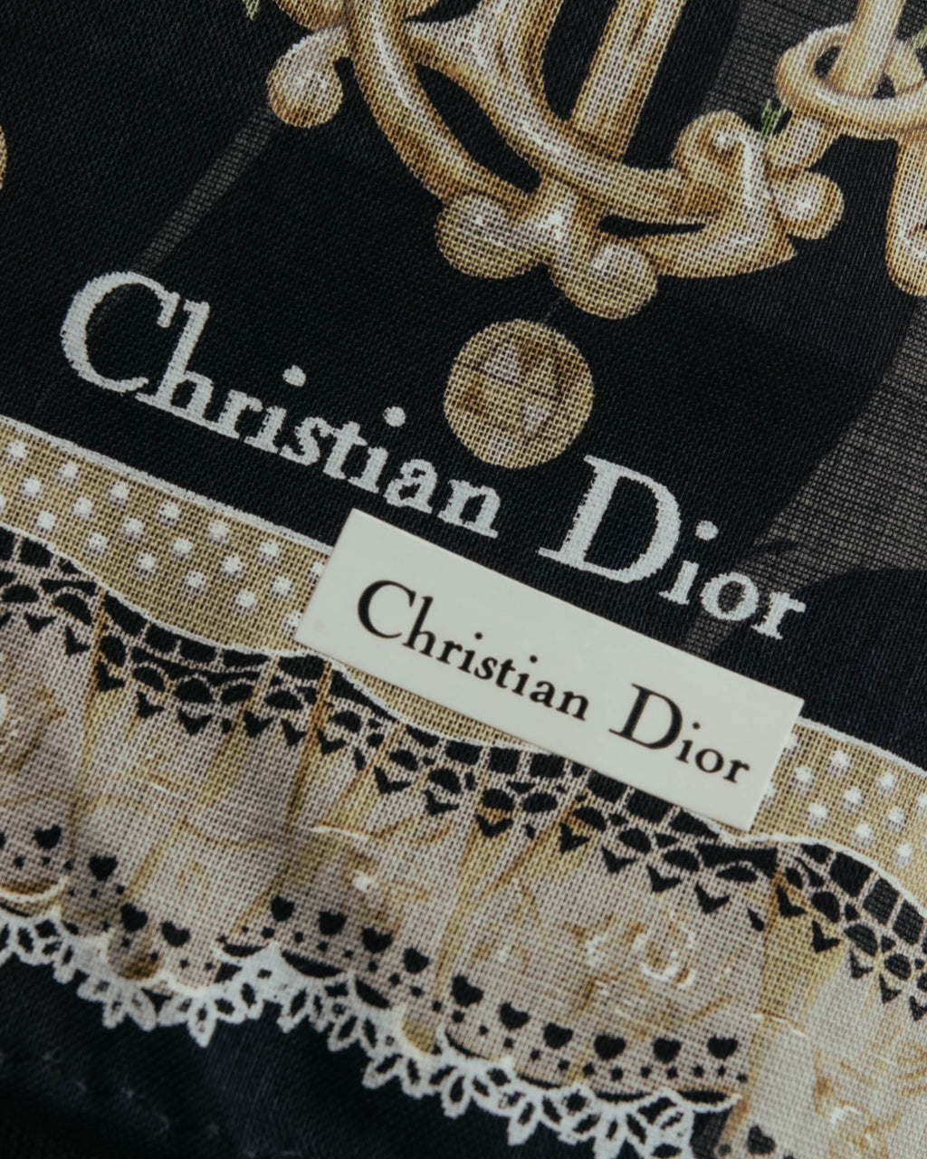 “Christian Dior” 90’s-00’s Romantic dot floral handkerchief scarf