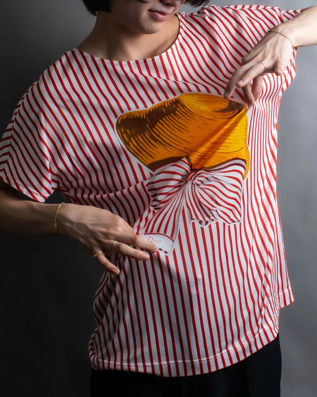 "Christian Dior" Stripe pattern front print tunic