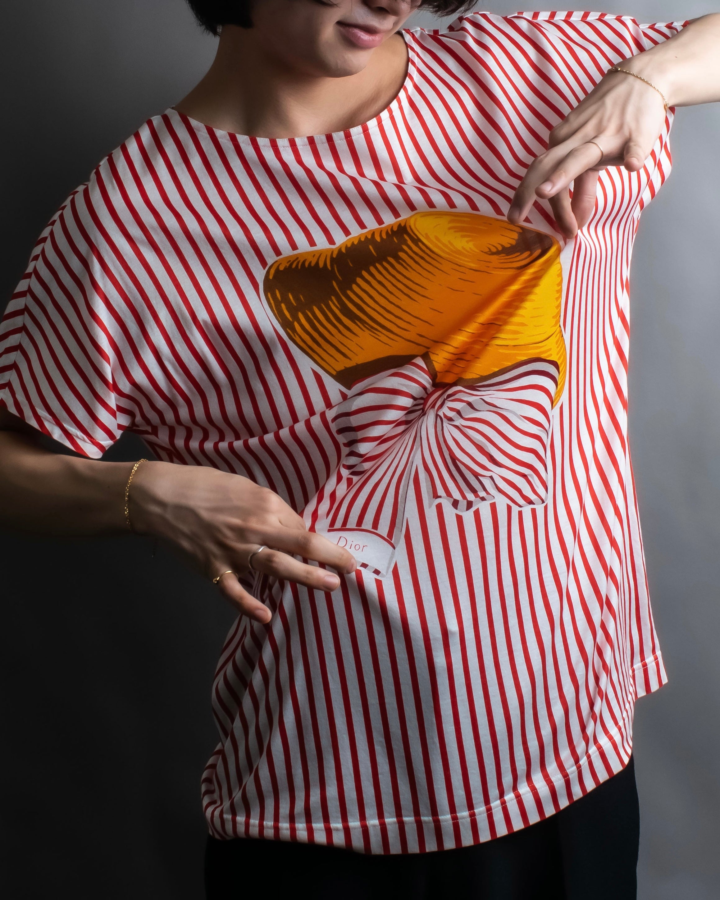 "Christian Dior" Stripe pattern front print tunic