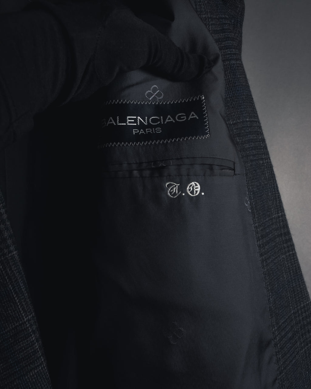 "BALENCIAGA" 90’s Cashmere blend glen check double-breasted blazer