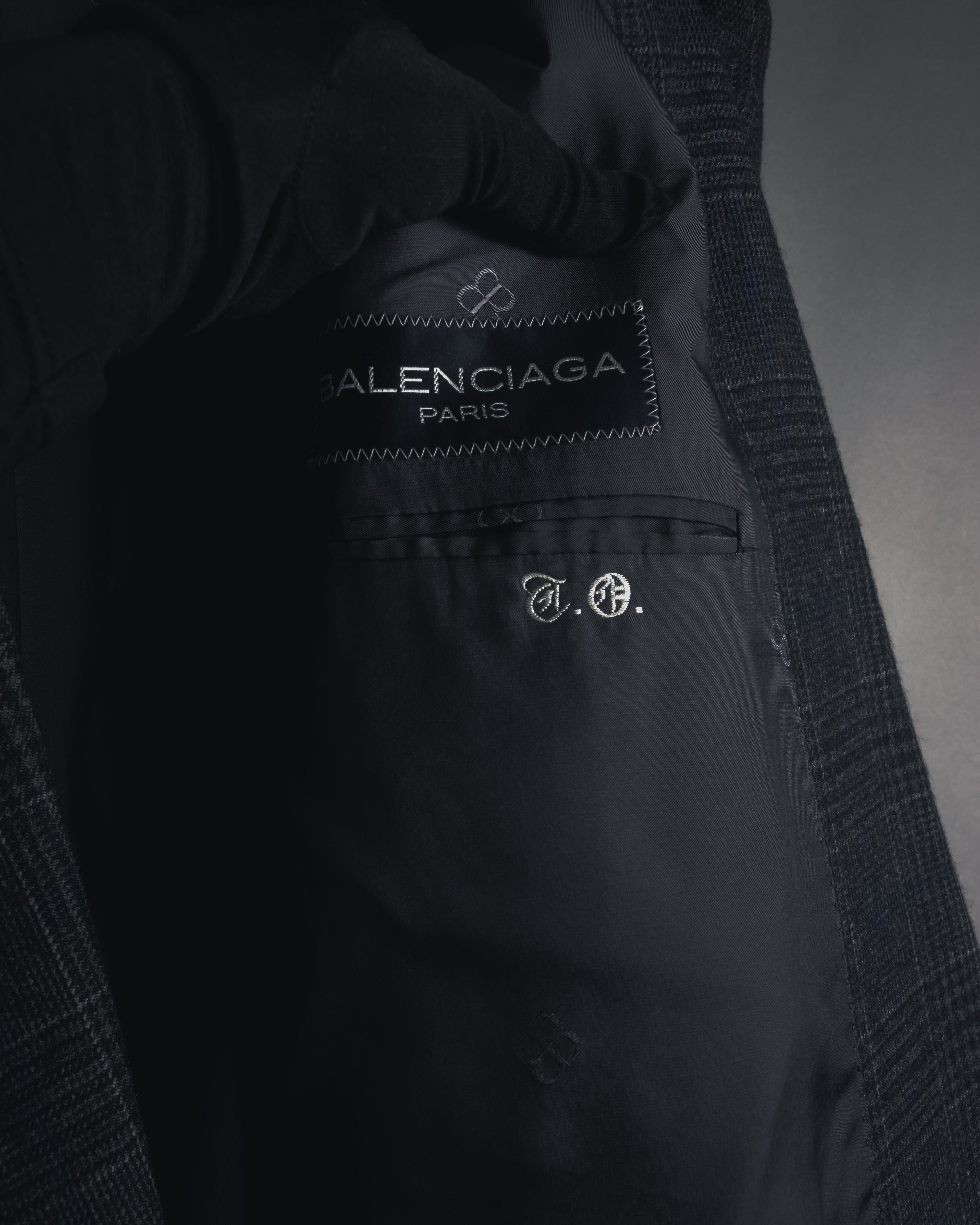"BALENCIAGA" 90’s Cashmere blend glen check double-breasted blazer