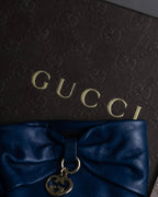 "GUCCI" Ribbon＆charm design blue leather gloves