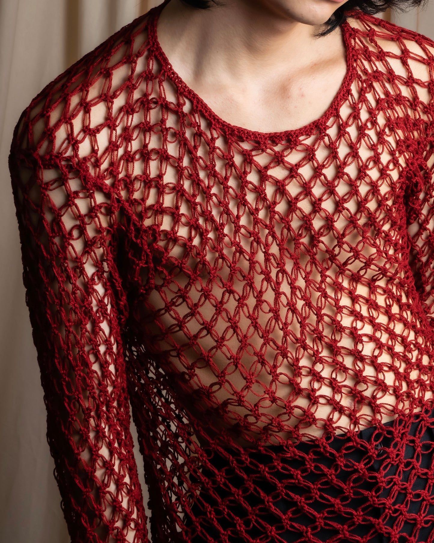 "Y's" Vivid red color mesh knit pullover